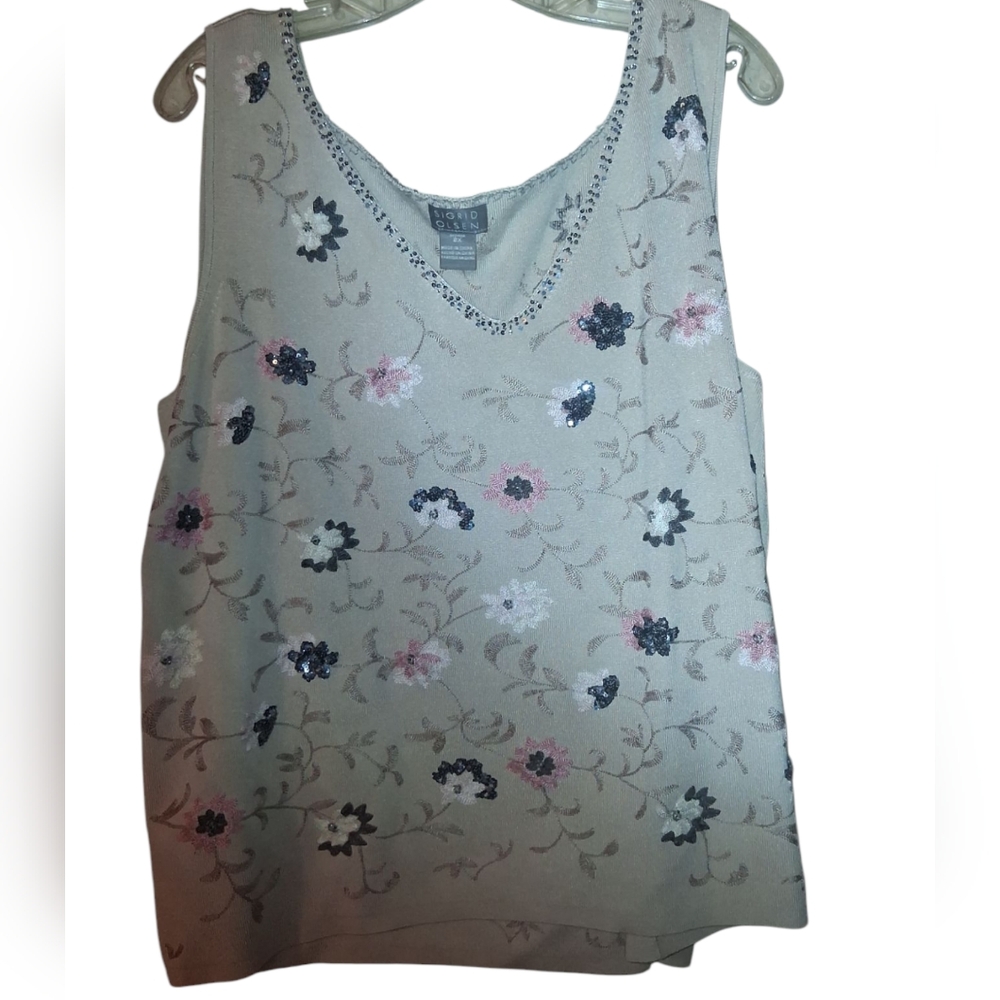 Sigrid Olsen Gray Blue Sequin Embellished Sleeveless Tank Top